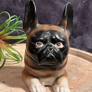Antique French Bulldog Porcelain Inkwell; Made In Germany; RARE;